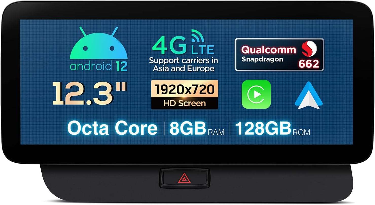 XTRONS 12.3 Inch IPS Car Touch Screen for Audi Q5 Concert/Symphony Radio System, Android 12 Car Stereo Radio GPS Navigation - Qualcomm Octa Core, 8GB+128GB, Car Play, Android Auto, 5GHz WiFi