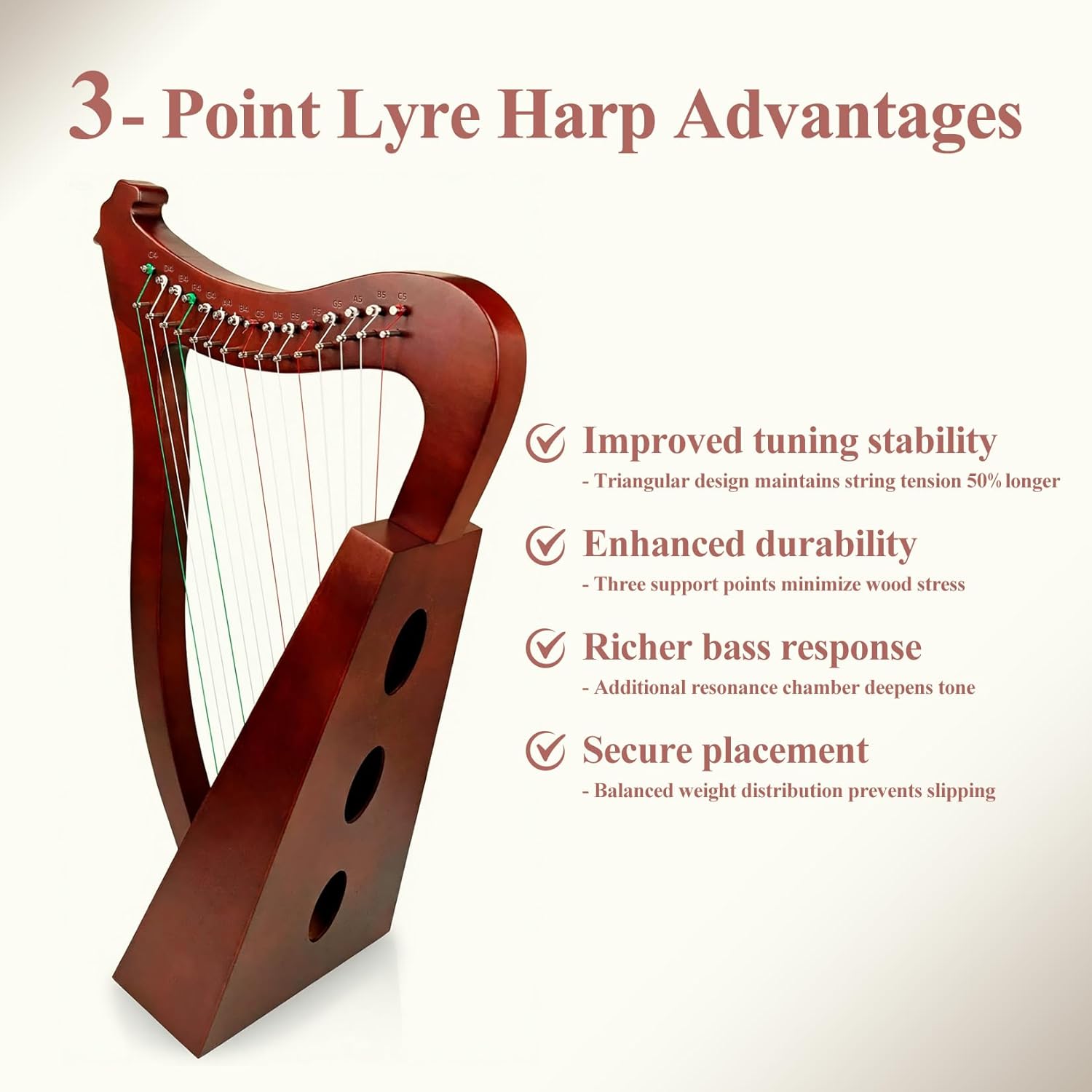 Lyre Harp, 23 Inches 15-String Zelkova Lyra Harp Kit, Stringed Musical Instruments with Tuning Wrench Gig Bag Instructions Extra Strings for Beginners Adults