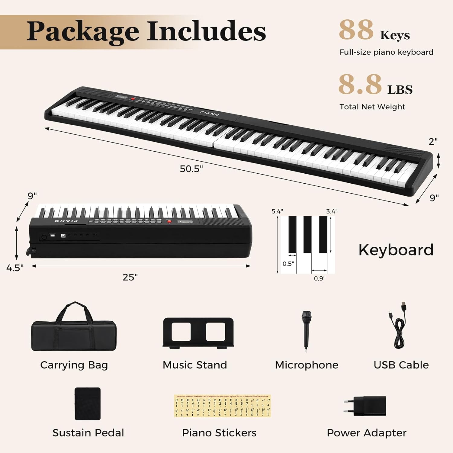 Costzon 88 Key Folding Piano Keyboard, Portable Full Size Semi-Weighted Electric Digital Piano with Lighted Keys, MIDI, Microphone, Music Stand, Sustain Pedal & Carrying Bag for Beginners Teens Adults