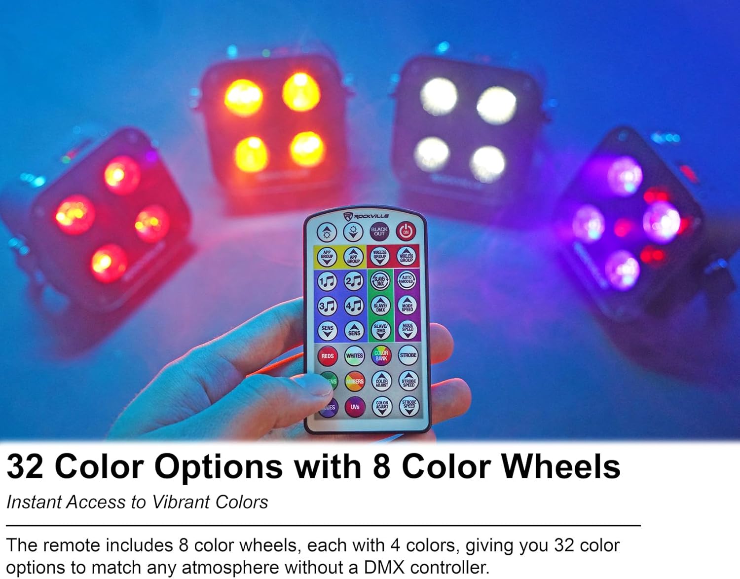 Rockville 4 Pack MINI IR4 Black 48W LED Par Wash Lights, 4x12W RGBWA+UV, Wireless DMX, App Group Control, Rechargeable Battery, Travel Bag, for DJs and Party Events