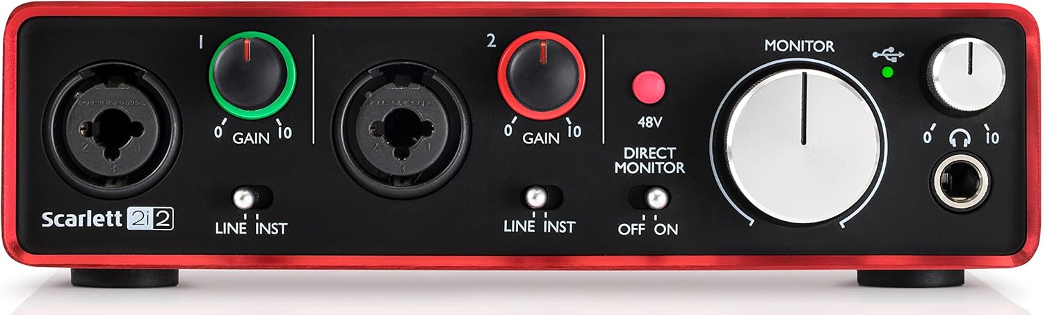 Focusrite Scarlett 2i2 USB Audio Interface Bundle with Headphones, Pop Filter, 2 XLR Cables, and Austin Bazaar Polishing Cloth