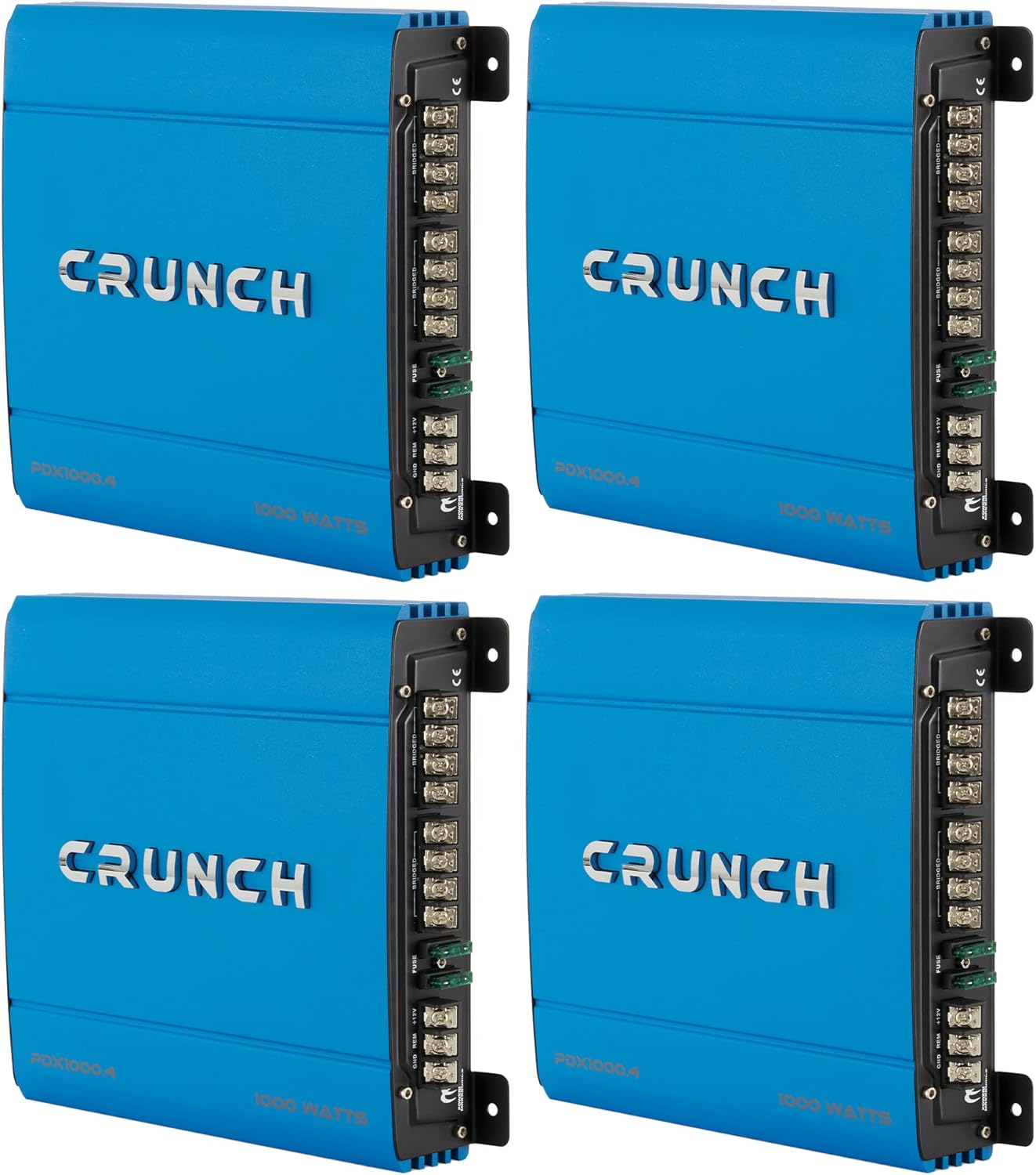 Crunch PowerDriveX 1000 Watt 4 Channel Blue A/B Car Stereo Amplifier (4 Pack)