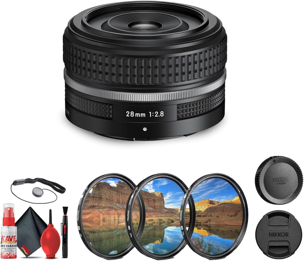 Nikon NIKKOR Z-Mount 28mm f/2.8 (SE) Ultra-Compact and Lightweight FX-Format Retro-Styled Lens + Cleaning Kit + Filter Kit + Lens Cap (Renewed)