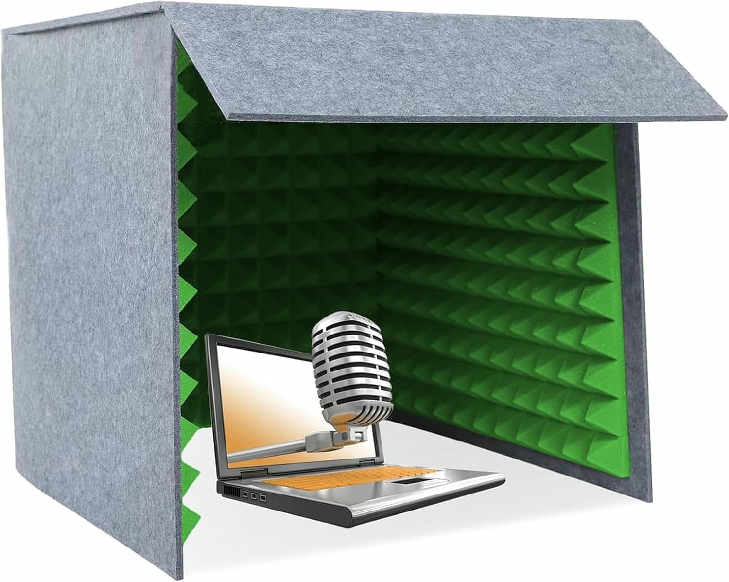 Square Microphone Isolation Shield, Green Small Music Recording Booth, Vocal Absorbing Shield, Easy Setup, Portable Vocal Soundproof Cover for Home Studio