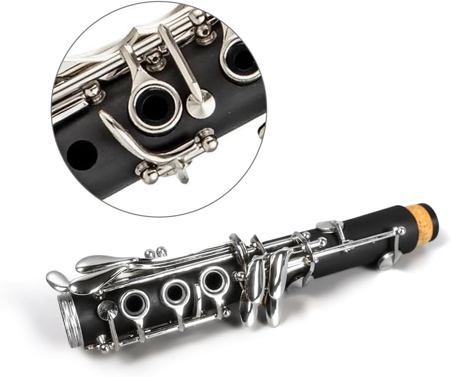C-Flat Clarinet Silver Nickel Keys Woodwind Band & Orchestra Musical Instruments for Beginners Includes Case& Cleaning Kit Silver keys Orchestra Musical Instruments (01)