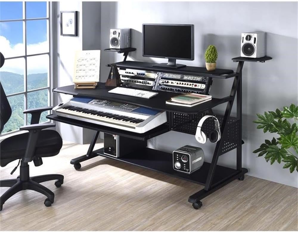 Acme Furniture Metal and Wooden Music Desk with Wheels, Black