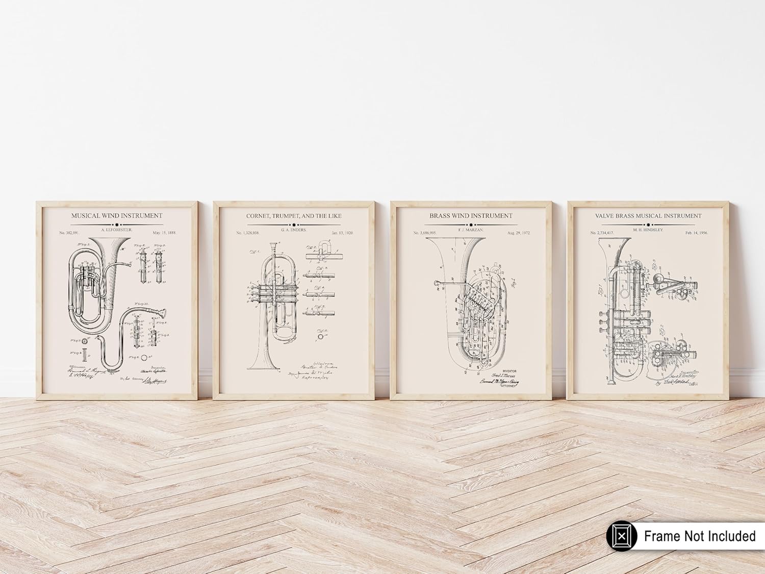 Poster Master 4-Piece Trumpet Blueprint Poster - Horn Patent Print - Tuba Art - Music Art - Technical Drawing Art - Cornet Art - Wind Instrument Art - Music Room Wall Decor, 24x32 Unframed Wall Art
