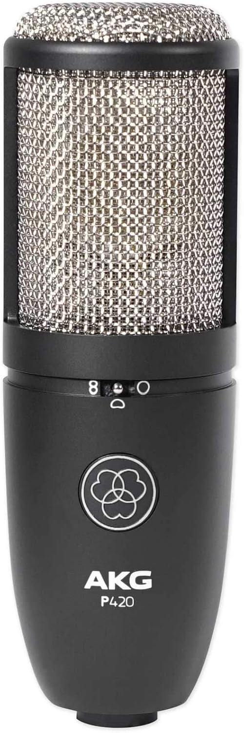 AKG P420 Studio Condenser Recording Microphone Dual Capsule Mic Bundle with Rockville ROCKSHIELD 3 Studio Mic Isolation Shield & Rockville RVES05 Tripod Pole-Mount DJ PA Speaker Stand (3 Items)
