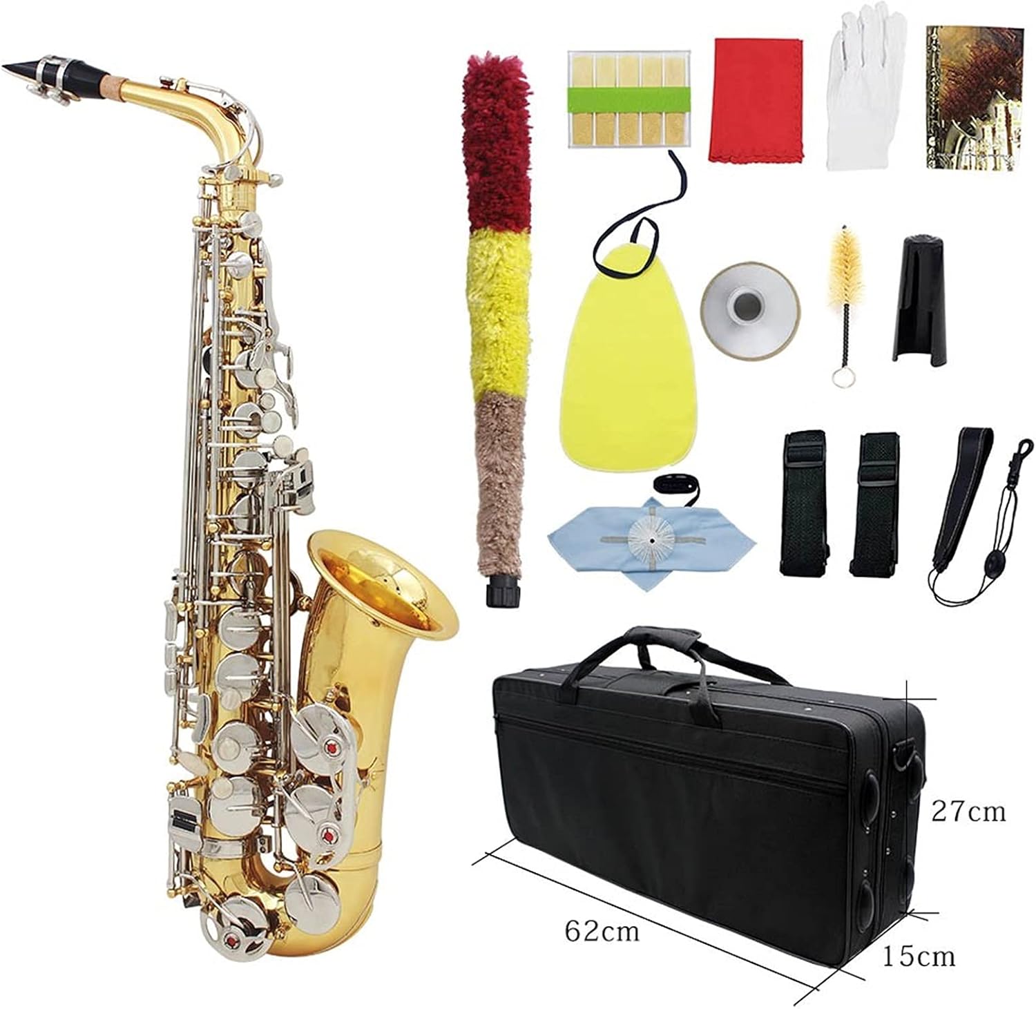 KESHUO Alto Saxophone Sax Glossy Brass Engraved EB E- Flat Natural White Shell Button Wind Instrument with Case Mute Gloves Belt Brass Sax Beginners Kit