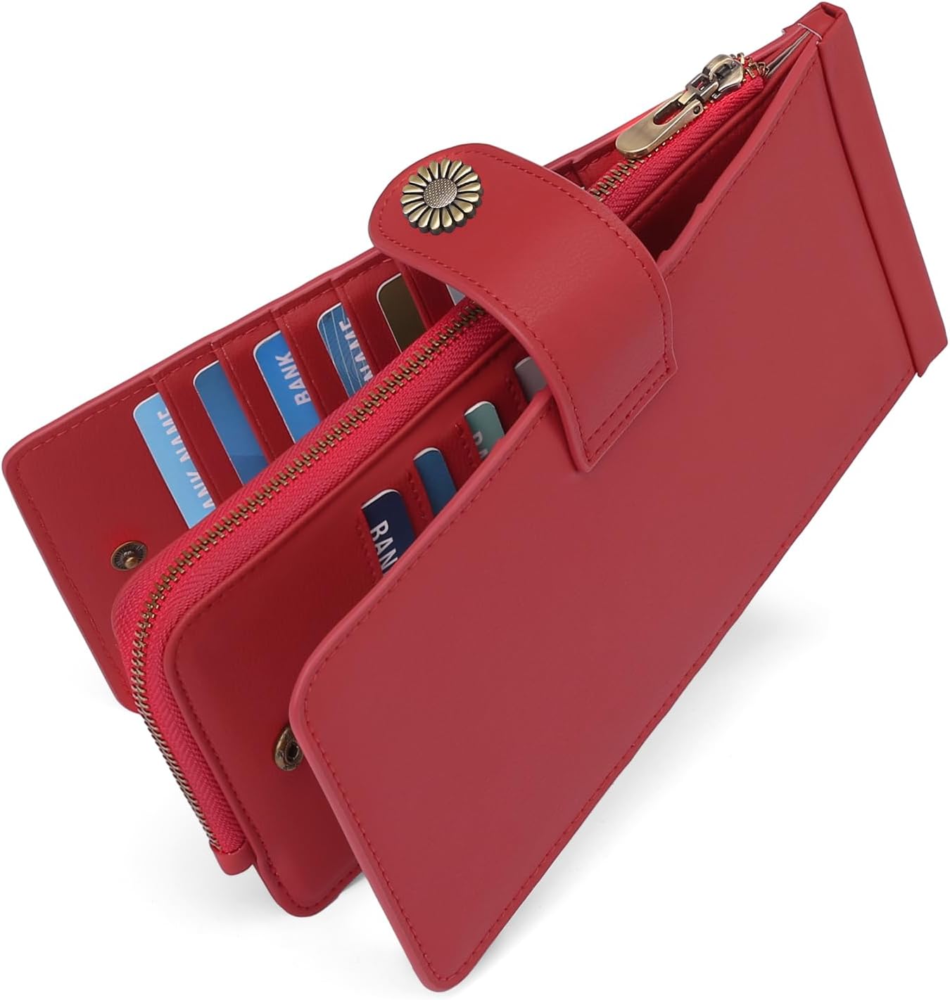 Leather Women Wallet Blocking Zipper Around Phone Holder Clutch Wristlet Large Capacity