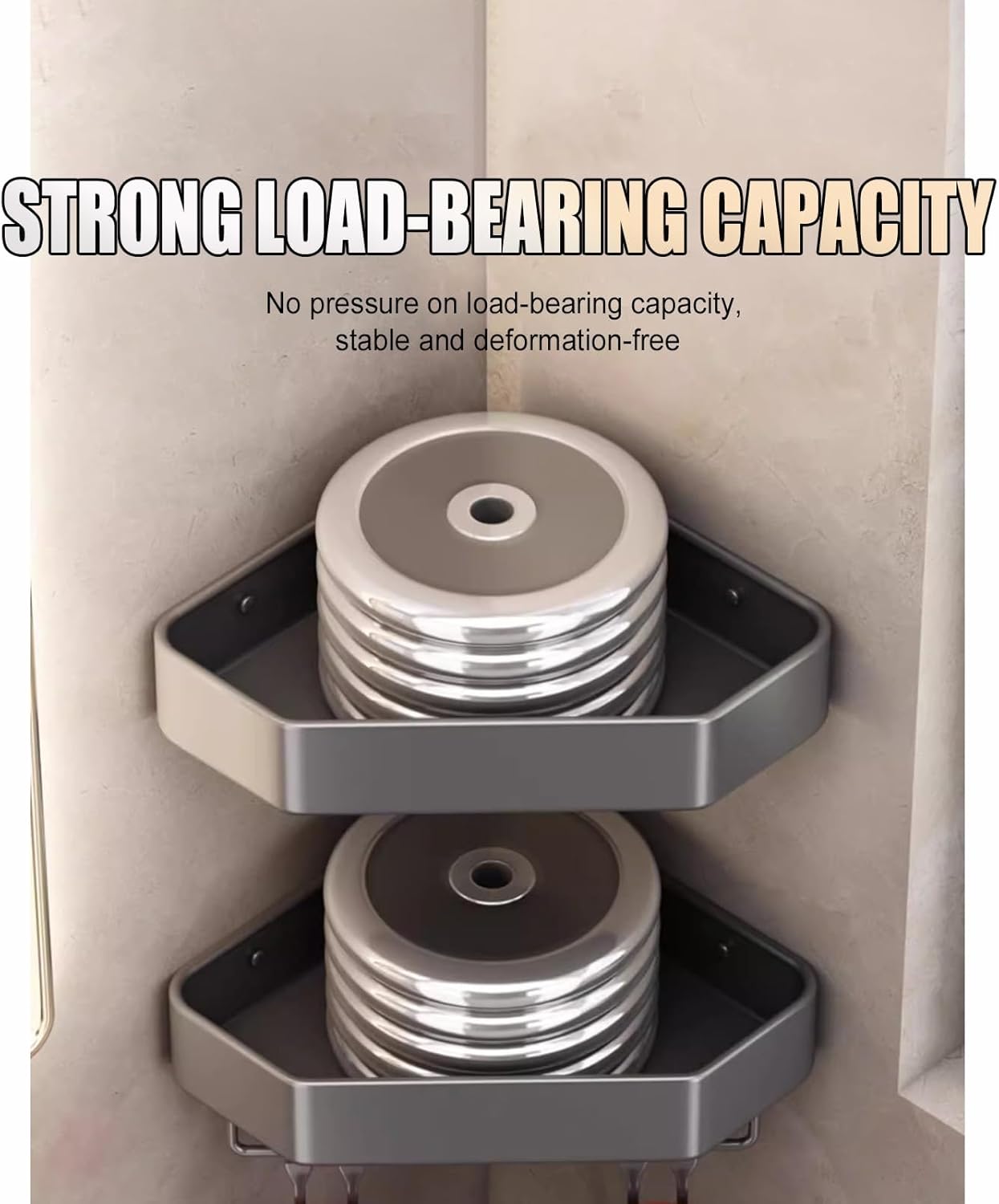 No Drilling Shower Caddy, Bathroom Corner Storage Shelves with Rod and Hooks, Triangular Basket, High Load Capacity(Triple layer)