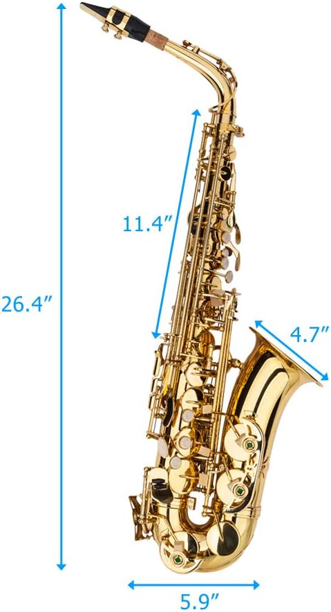 Stylish Mid-range Alto Drop E Saxophone,Professional Alto Eb SAX Saxophone, Alto Saxophone with Cushions,case,carekit (Gold)