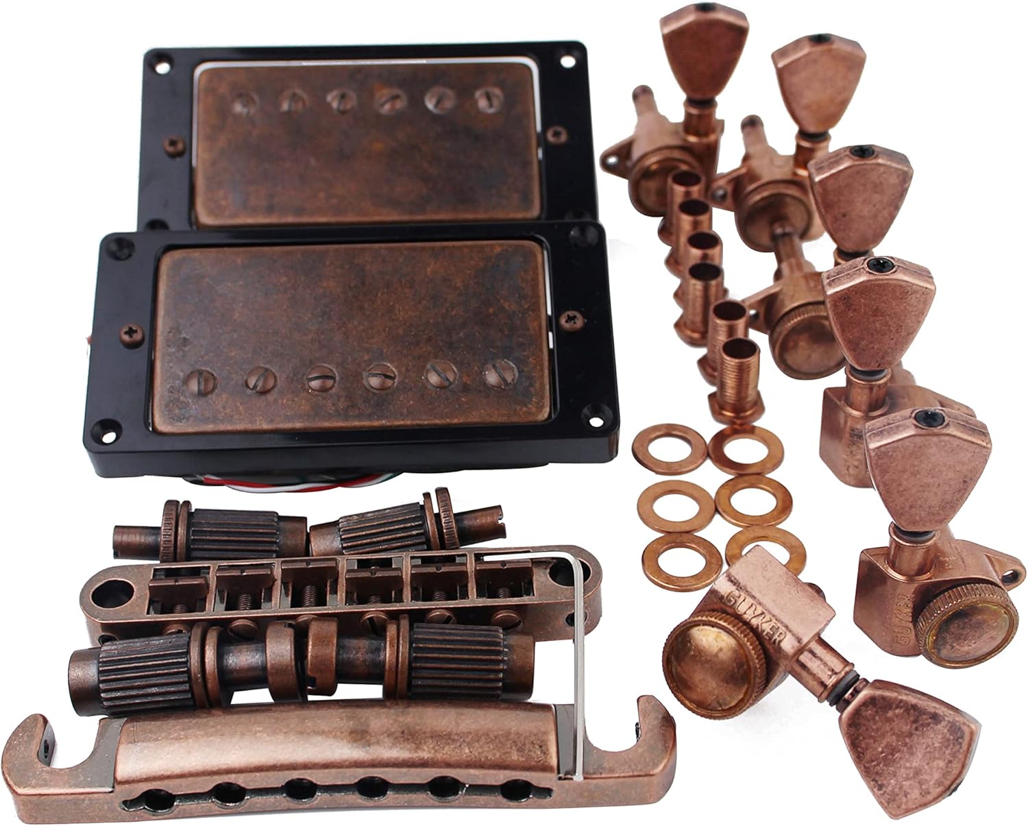 Guyker Bronze Electric Guitar Accessories Set, Locking Tuners (3R + 3L), Pickup, Bridge and Tailpiece Replacement