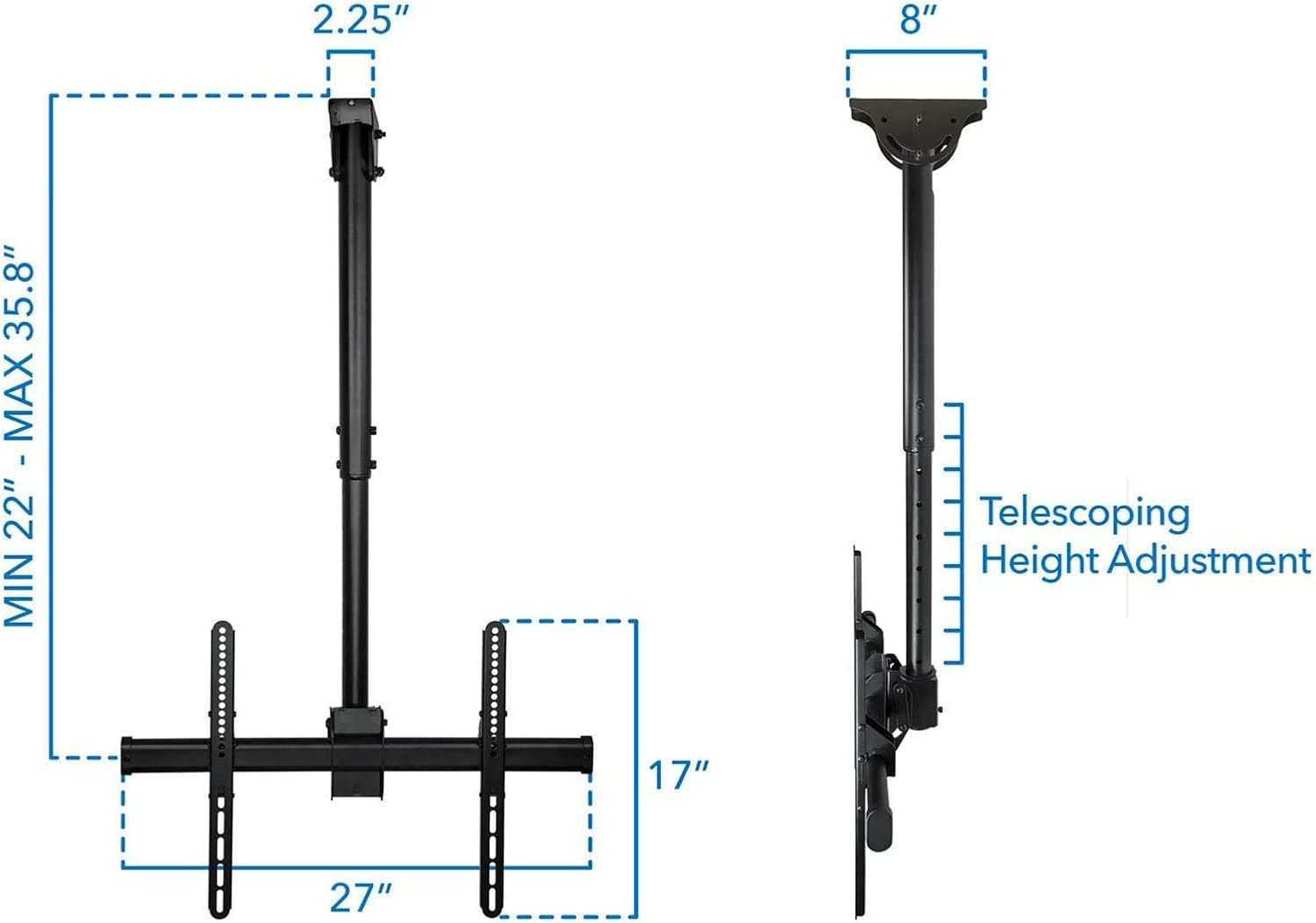TV Ceiling Mount Bracket, Adjustable Height TV Wall Mount Bracket, Full Motion 360 Deg Rotation Tilting Swiveling, for Flat Panel LCD LED OLED Plasma TVs, Fits Up to 75 I