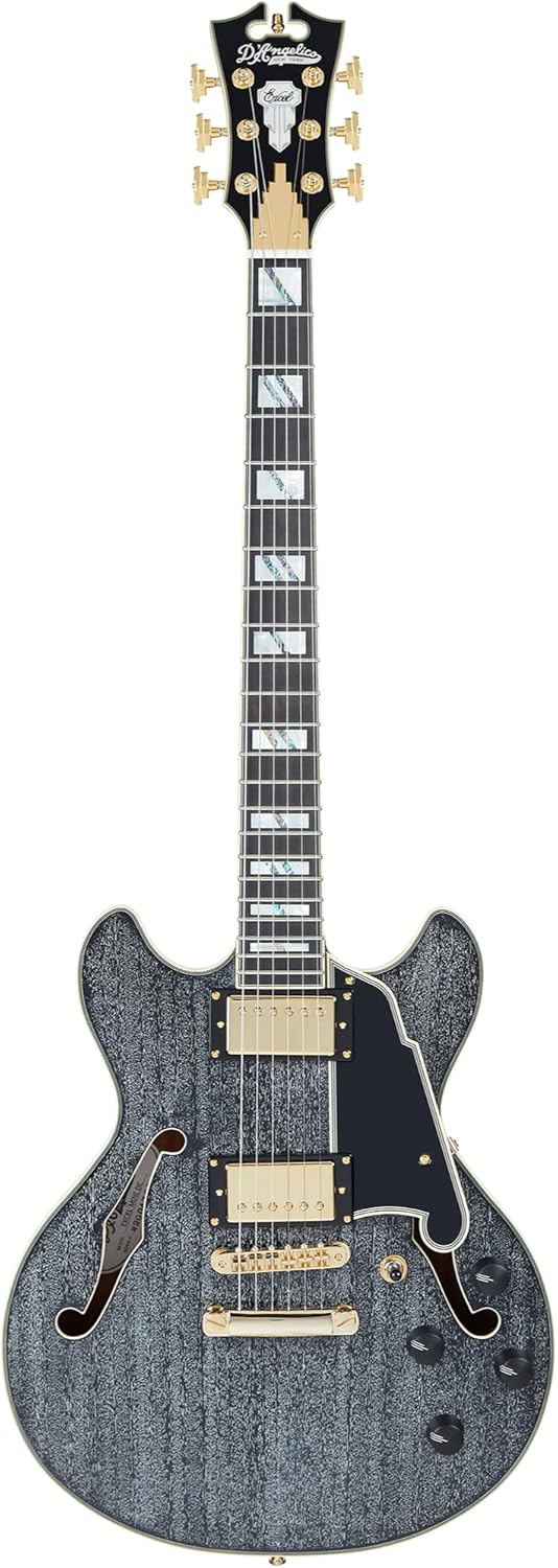D'Angelico 6 String Semi-Hollow-Body Electrical Guitar, Right, Black Dog (DAEMINIDCBDGS)