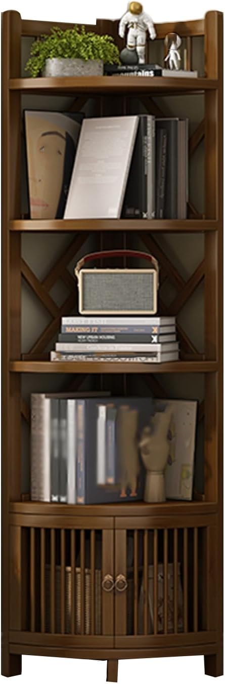 Corner Bookshelf,Walnut Color Open Bookcase,Corner Shelf,Tall Corner Book Shelf Display Rack with Baffles Suitable for Storing Documents,Magazines ()