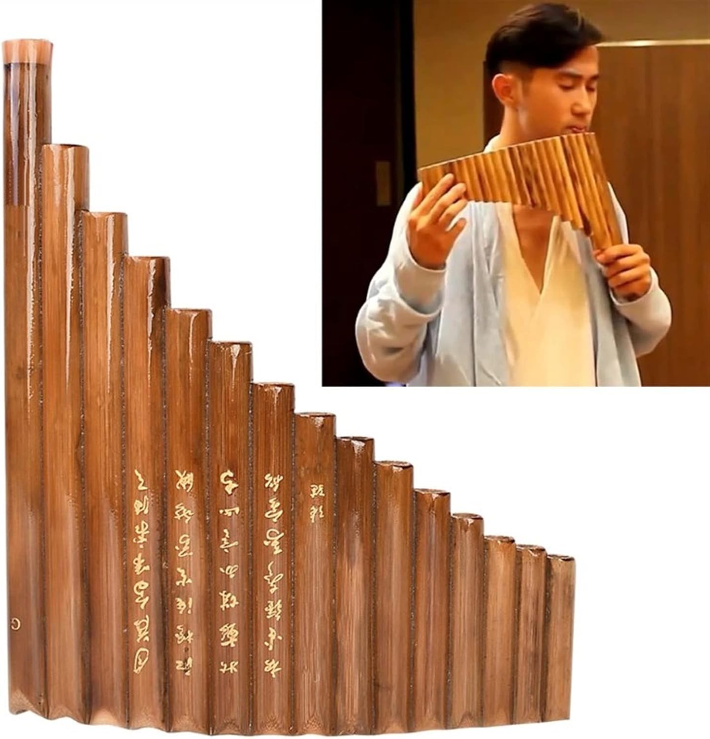15 Pipes Traditional Brown Pan Flute G Key Chinese Musical Instrument Pan Pipes Woodwind Instrument