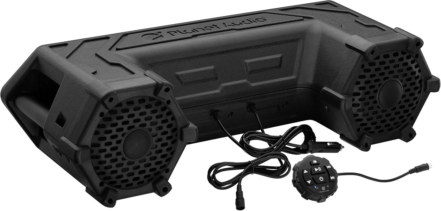 Planet Audio PATV65 ATV UTV Sound System – 6.5 Inch Speakers, Tweeters, IPX5 Weatherproof, Bluetooth, Built-in Amp, LED Lightbar, Golf Cart Compatible