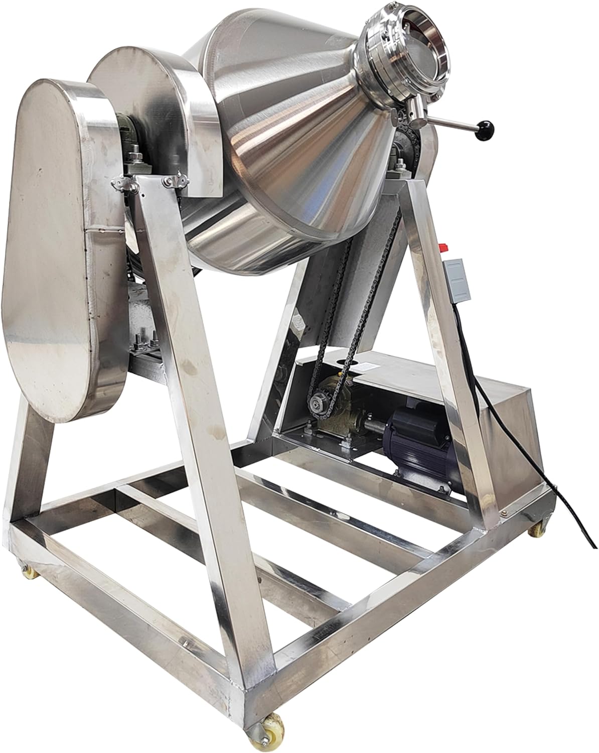 Dry Powder Mixer Drum Mixer Drum Blender Mixing Machine Stainless Steel Butterfly Valve Type Discharge Port 30L 3KW 110V for Powdery Granular Materials