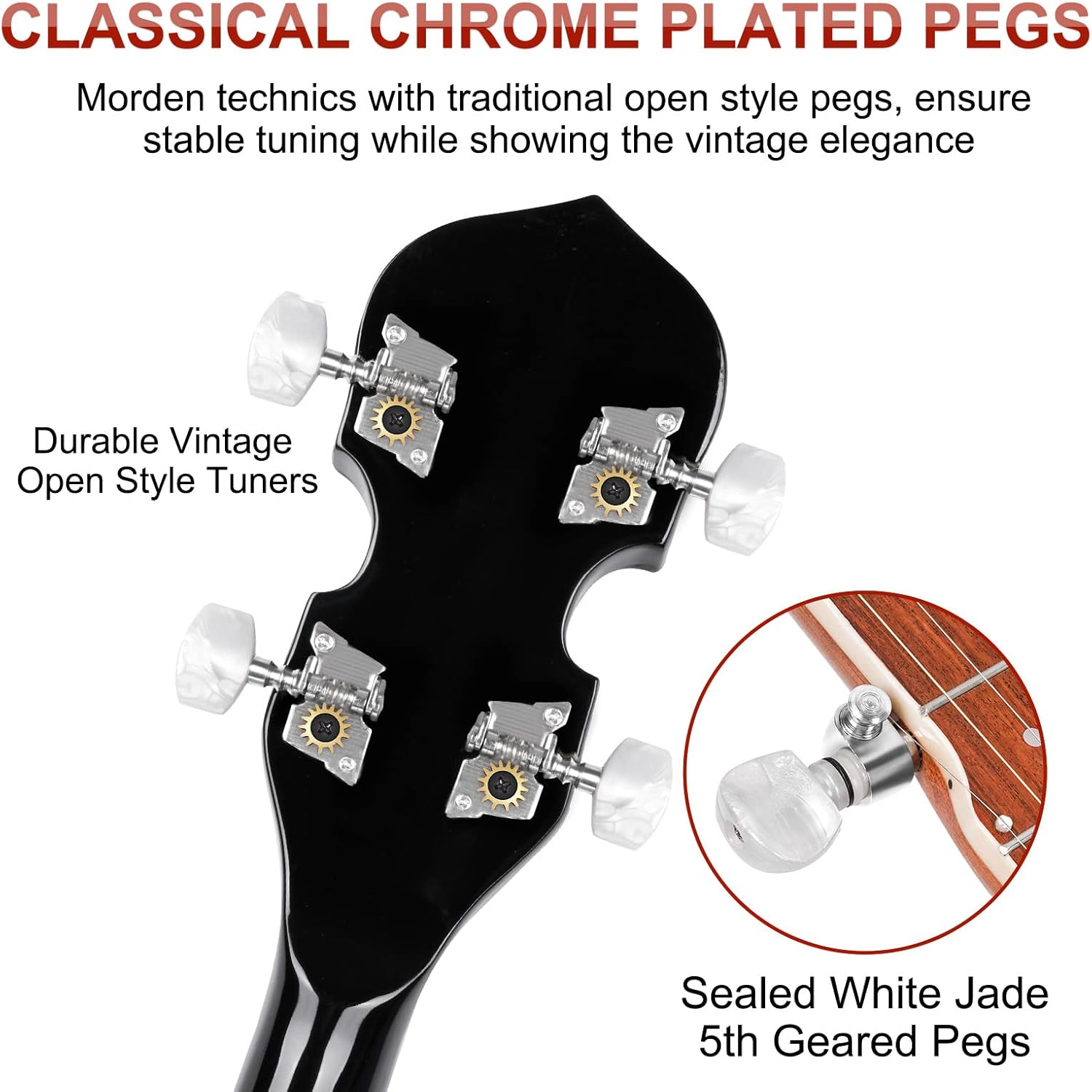 Vangoa Banjo 5 String Beginner Full Size Kit, Remo Head 24 Bracket Open Back Banjo Set with Resonator for Starter Adult Youth Teen