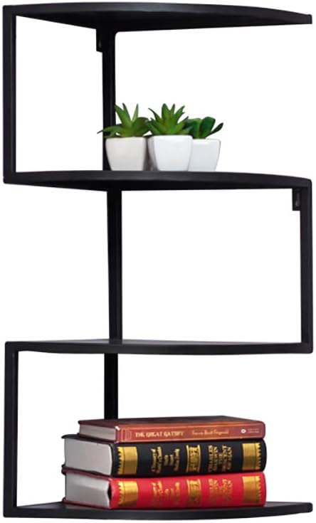 4/5 Tier Corner Wall Shelf Iron Floating Shelves Storage Bookshelves Potted Display Stand Home Decoration (Color : Black, Size : 29.5 * 29.5 * 65CM)