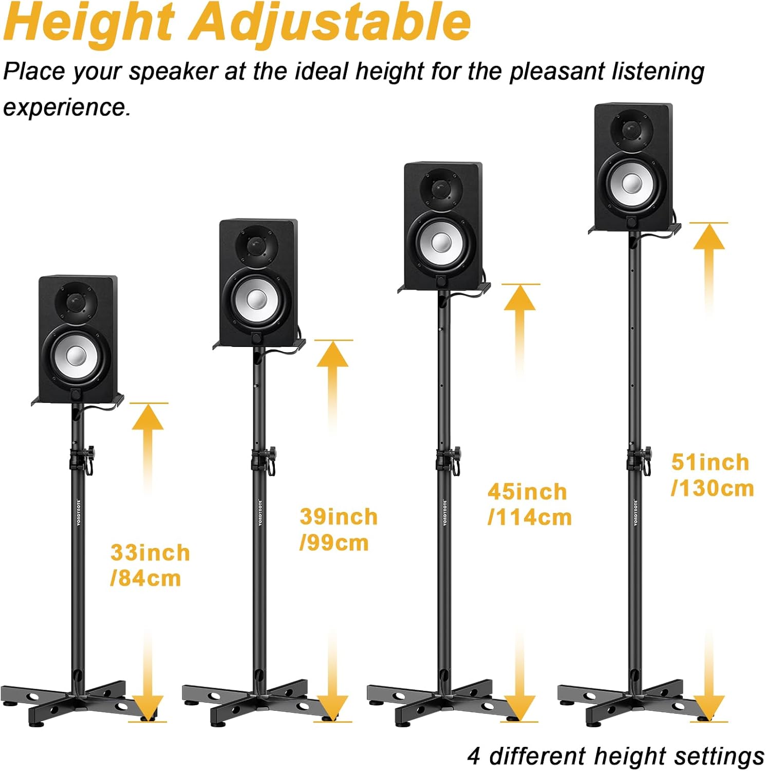 Set of 2 Studio Monitor Stands Adjustable Height Speaker Stands with Cable Management