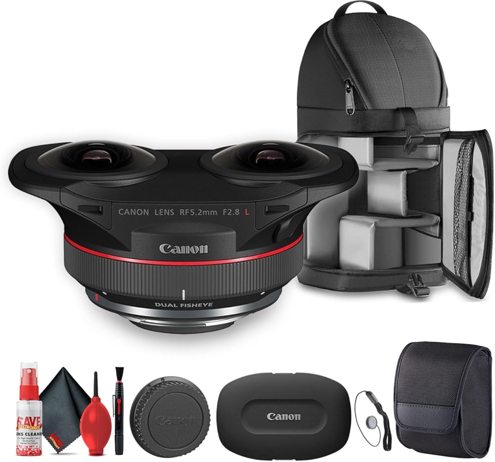 Canon RF 5.2mm f/2.8 L Dual Fisheye 3D VR Lens (5554C002) + Sling Backpack + Cleaning Kit + Lens Cap (Renewed)