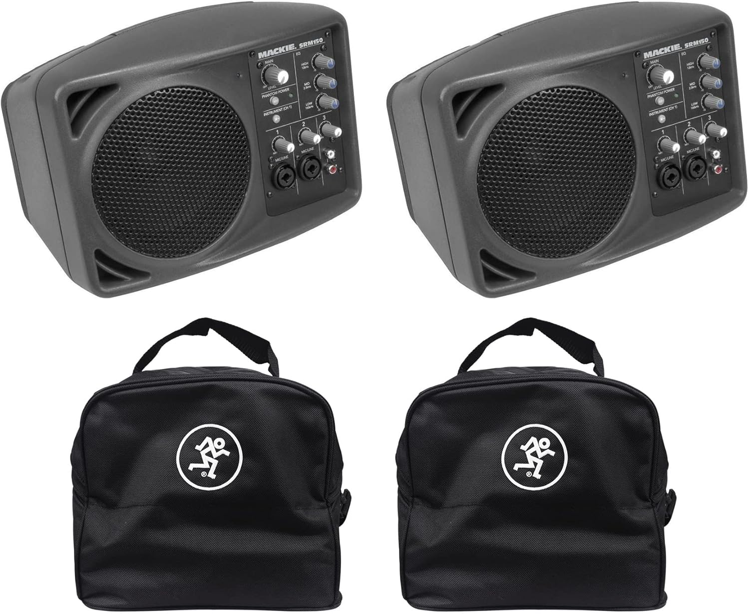 Mackie (2) SRM150 Powered Active PA Monitor Speaker + (2) Travel Bags