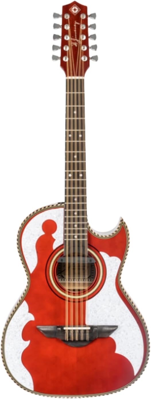 H. Jimenez LBQ4ETR El Patron Bajo Quinto, Acoustic-Electric Guitar with Gig Bag, Transparent Red
