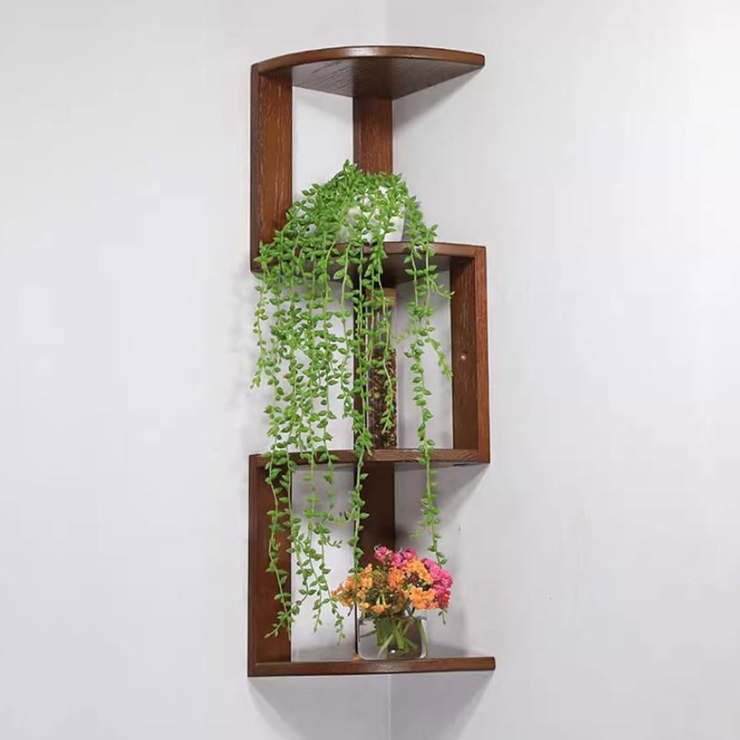 Floating Shelf Unit Floating Corner Shelves for Wall Decor Storage, Solid Wood Wall Storage Shelves Rack 3 Tiers, Wall Mounted Wood Shelves for Home Decor, Bedroom, Living Room, Bathroom, K