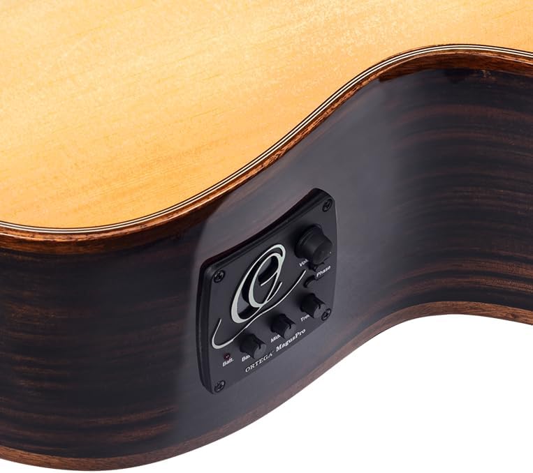 Ortega Guitars 4 String Private Room Striped Ebony Suite w/Arm Rest Solid Top Acoustic-Electric Bass w/Bag, Right (STRIPEDSU.ACB)