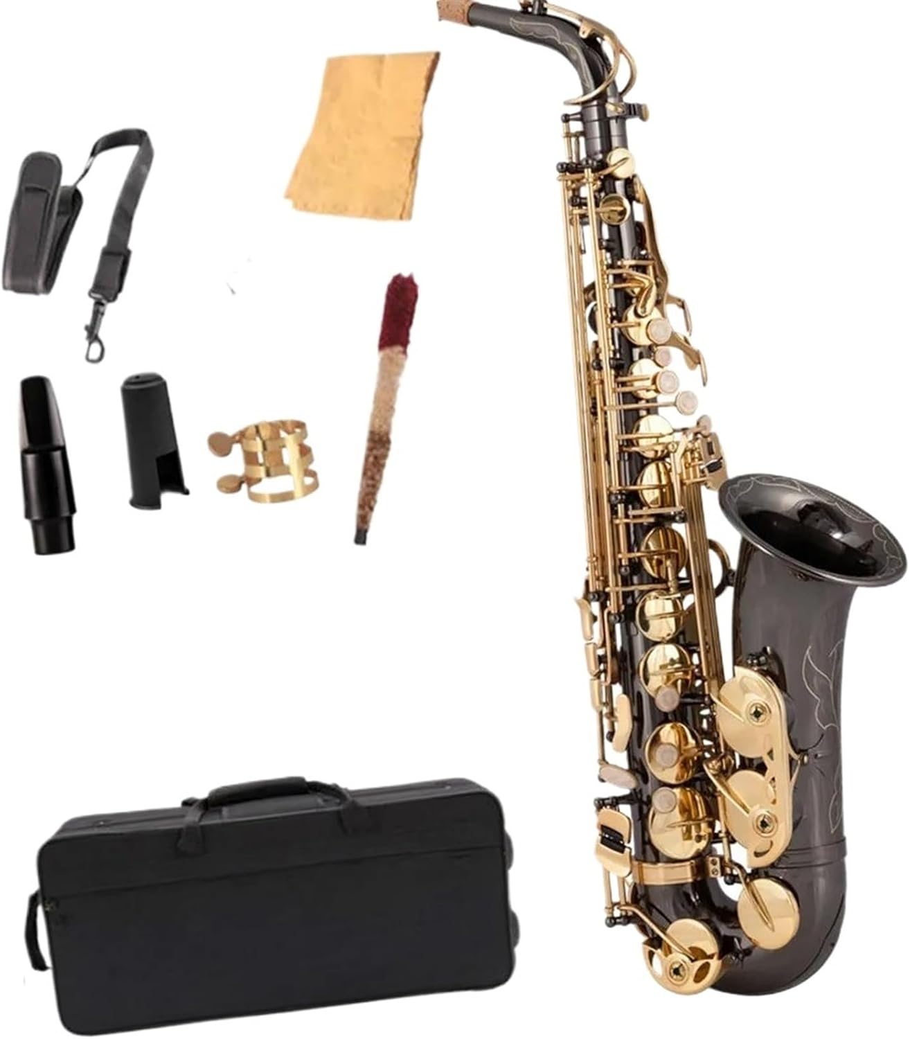 Alto Saxophone Wind Instrument Black Nickel Eb Tone Set Of Accessories