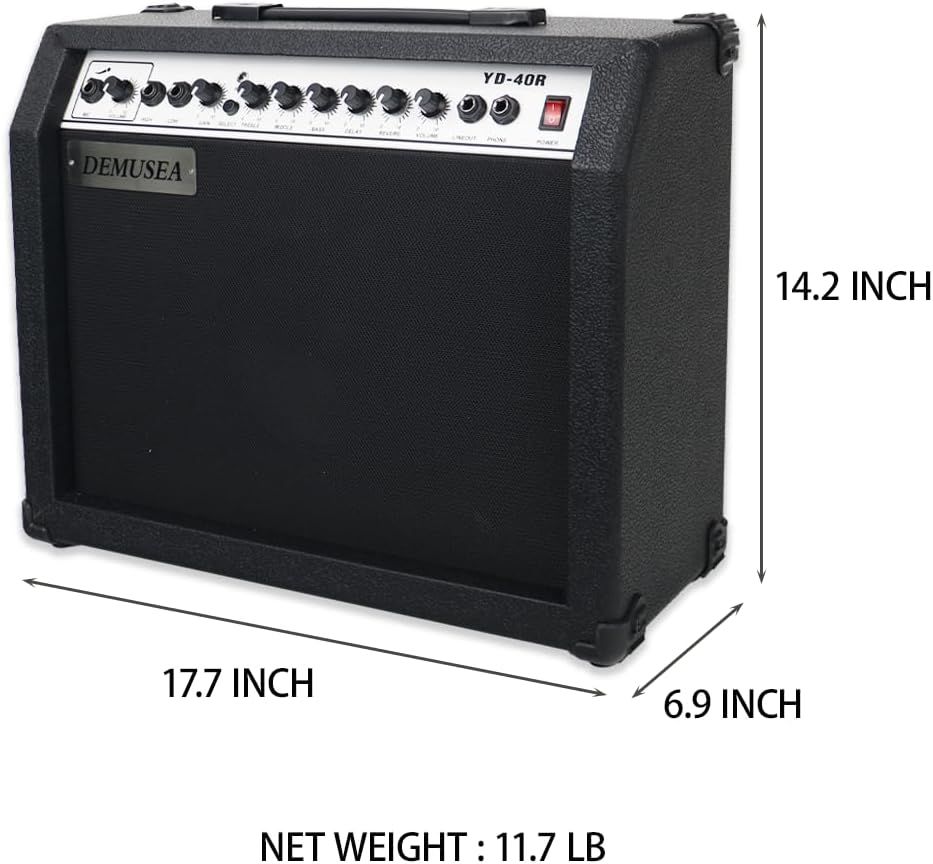 40W Black Guitar Amplifier Combo Band Practice Amp Portable With Dual Inputs, Delay, Reverb,Treble,Middle, Bass, Gain And Mic.Aux.6.5