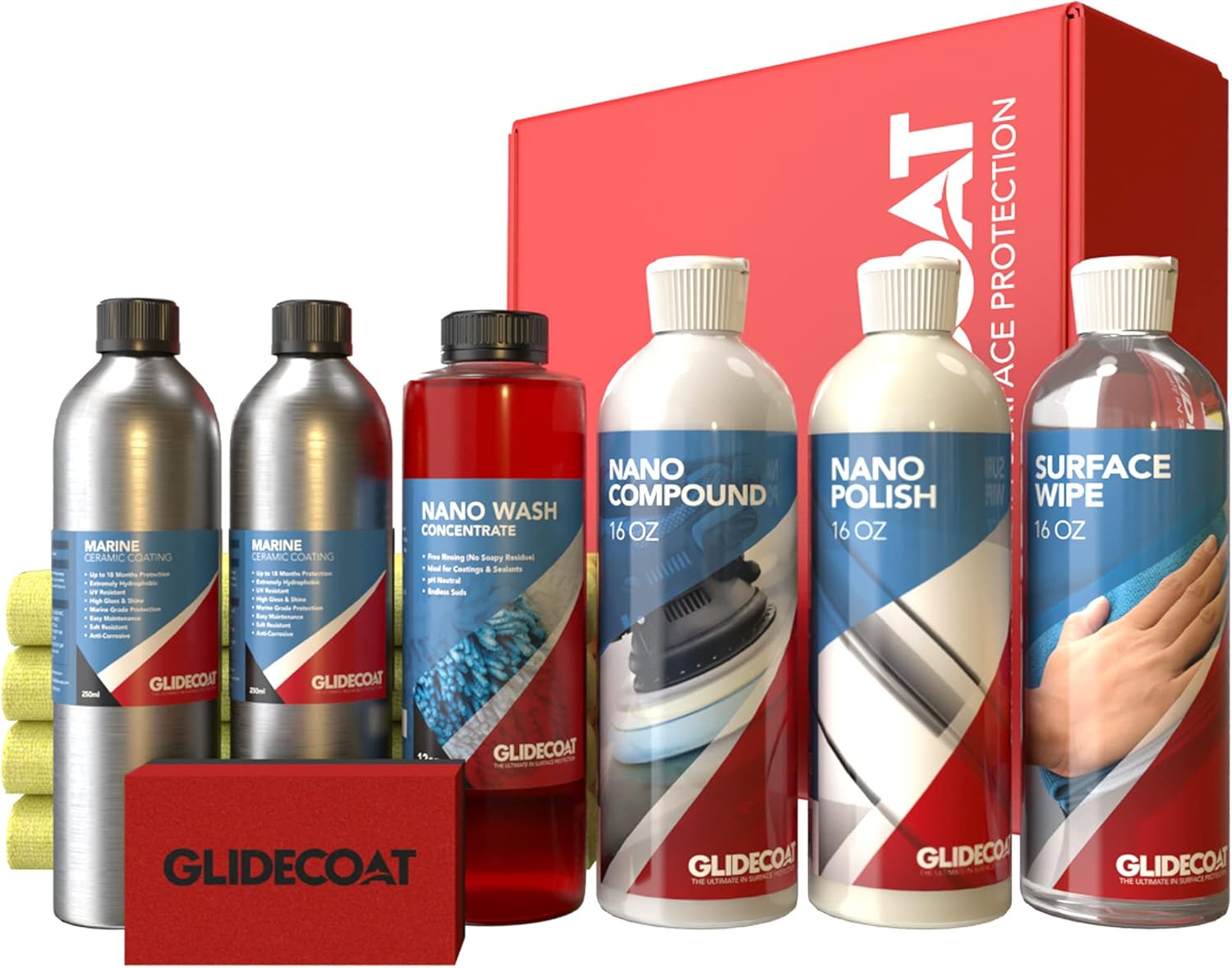 Glidecoat Marine Ceramic Coating Top Kit (500ml) 40ft - Boat Ceramic Coating Kit with Nano Ceramic Coating & Hydrophobic Coating - Complete Detailing Supplies w/Marine Ceramic Coating, Nano Polish