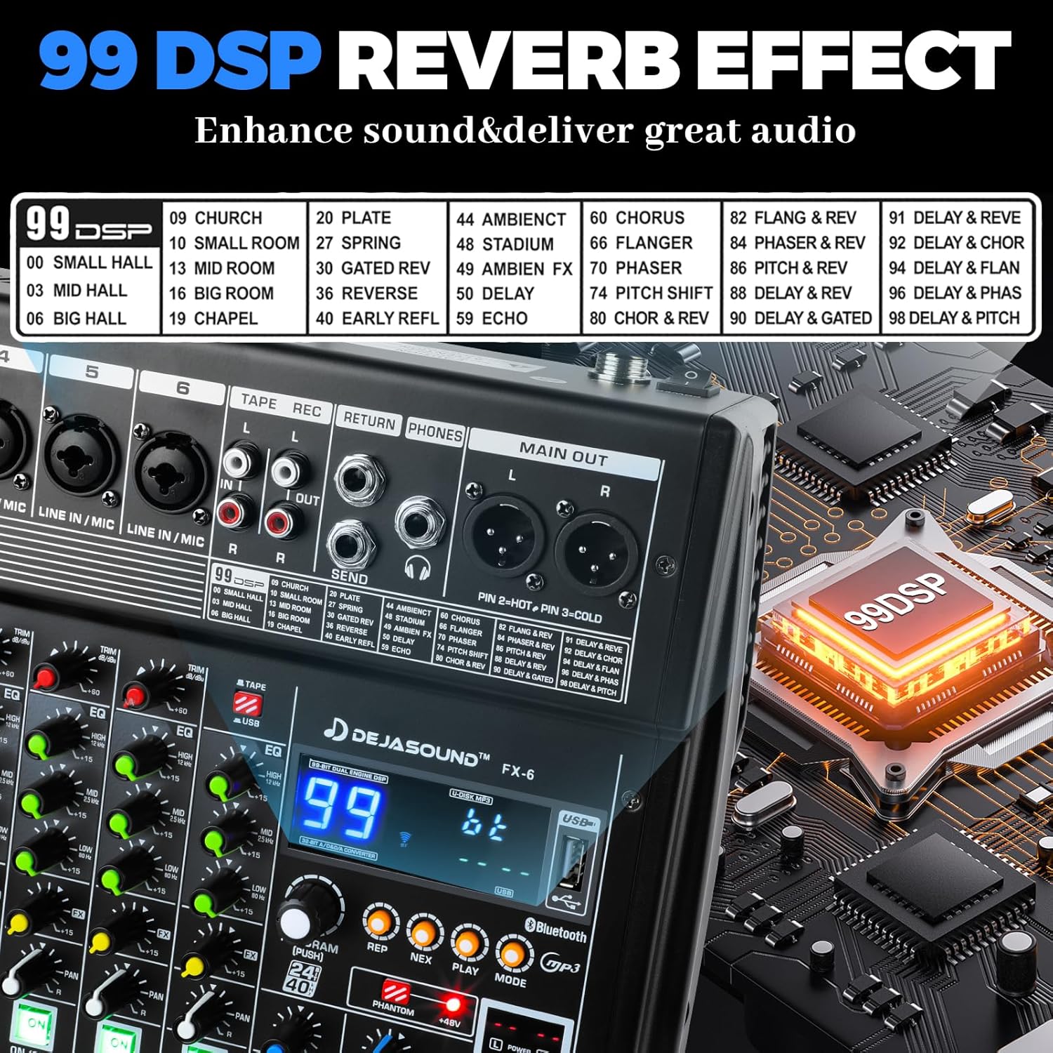 8-Channel Professional Audio Mixer, FX-8usb Mixing Console with XLR Inputs, Bluetooth, 99 DSP Effects, MP3, USB Interface for Podcast, Music, Recording, PC 13.39