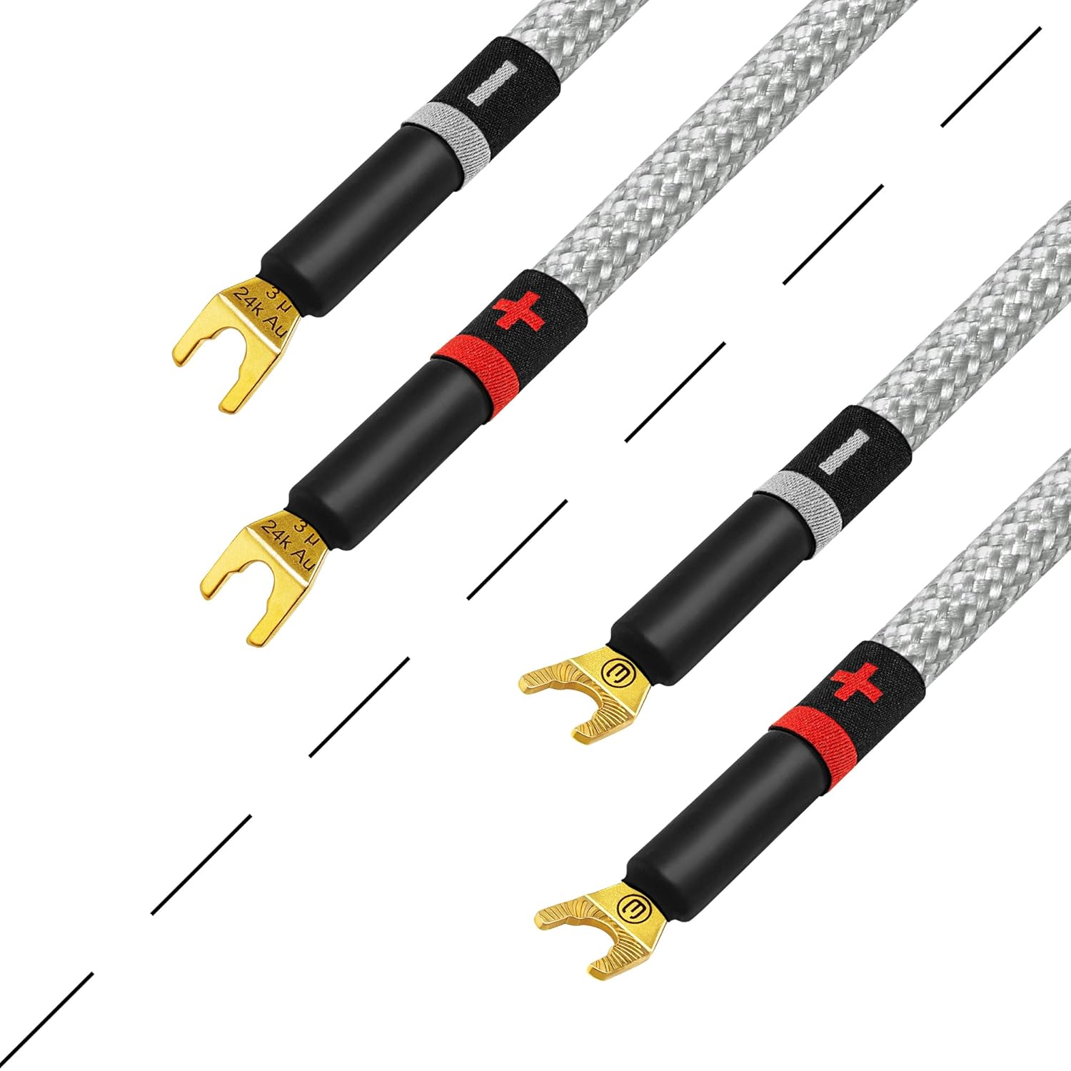 WORLDS BEST CABLES 8 Foot Ultimate - 9 AWG - Ultra-Pure OFC - Premium Audiophile HiFi Speaker Cable Pair with Eminence Spade Plugs & Silver Tweed Jacket