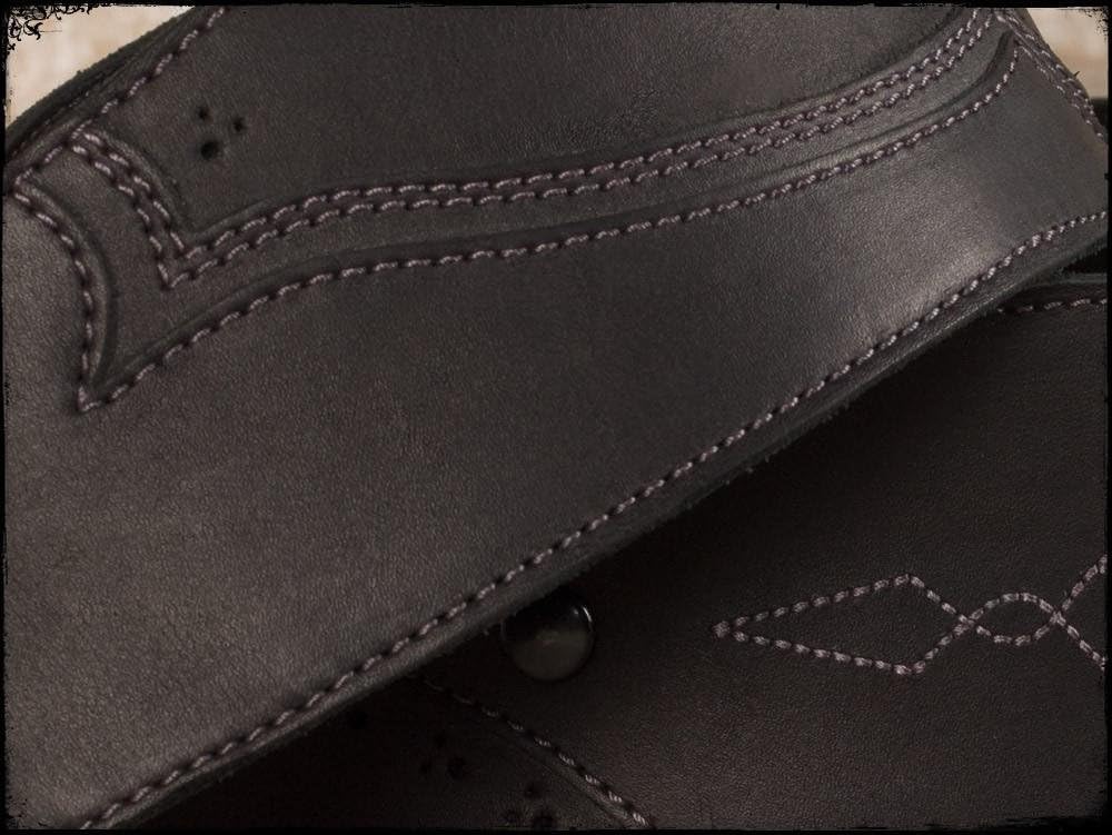 Anthology Gear Walk the Line Vintage Full Grain Leather Guitar Strap - For Electric, Acoustic, and Bass Guitars Carbon Black Color