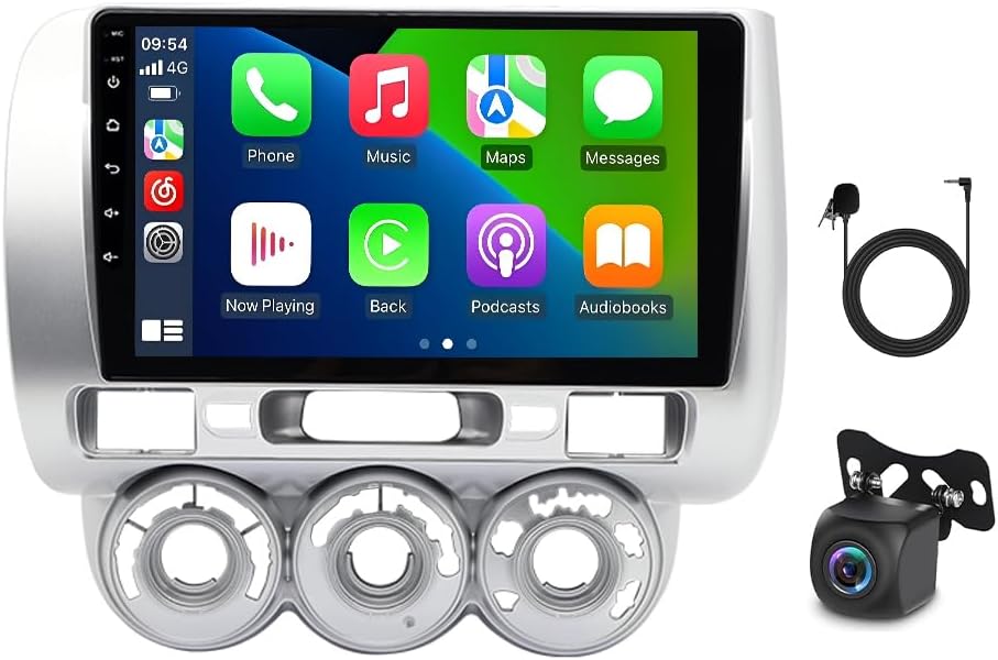 2G+64G Android Car Radio for Honda Fit Jazz 2004-2010 with Wireless Carplay Android Auto,9 Inch Touch Screen Bluetooth Car Stereo w/GPS,WiFi,FM/RDS,SWC,Mirror Link,AUX-in + AHD Backup Camera mic