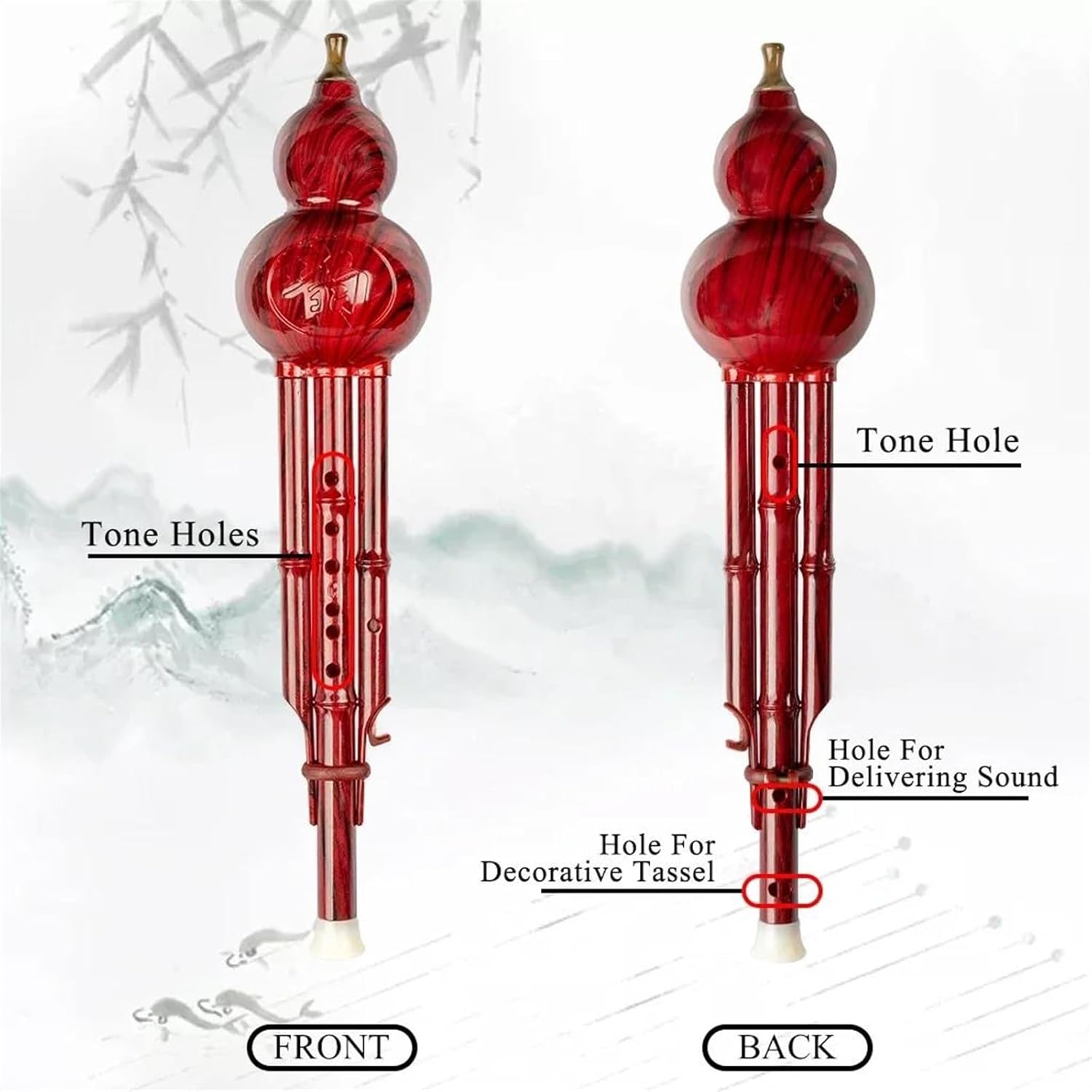 Hulusi Flute C Key 2 Tone Chinese Ethnic Instrument Hulusi Gourd Cucurbit Flute Resin Pipes Color Wind Instrument W/Case