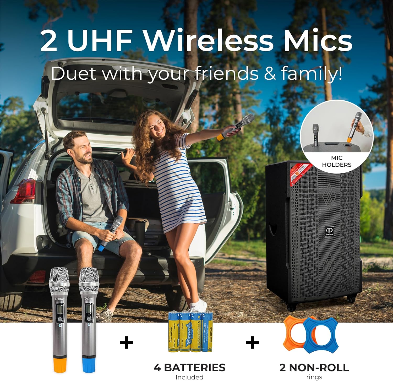 DS15XPro Karaoke Machine Speakers Bluetooth Wireless with Wireless Microphones, Karaoke System Best Machine for Adults Karaoke with Bluetooth Professional Karaoking Dual Speakers Karaoke