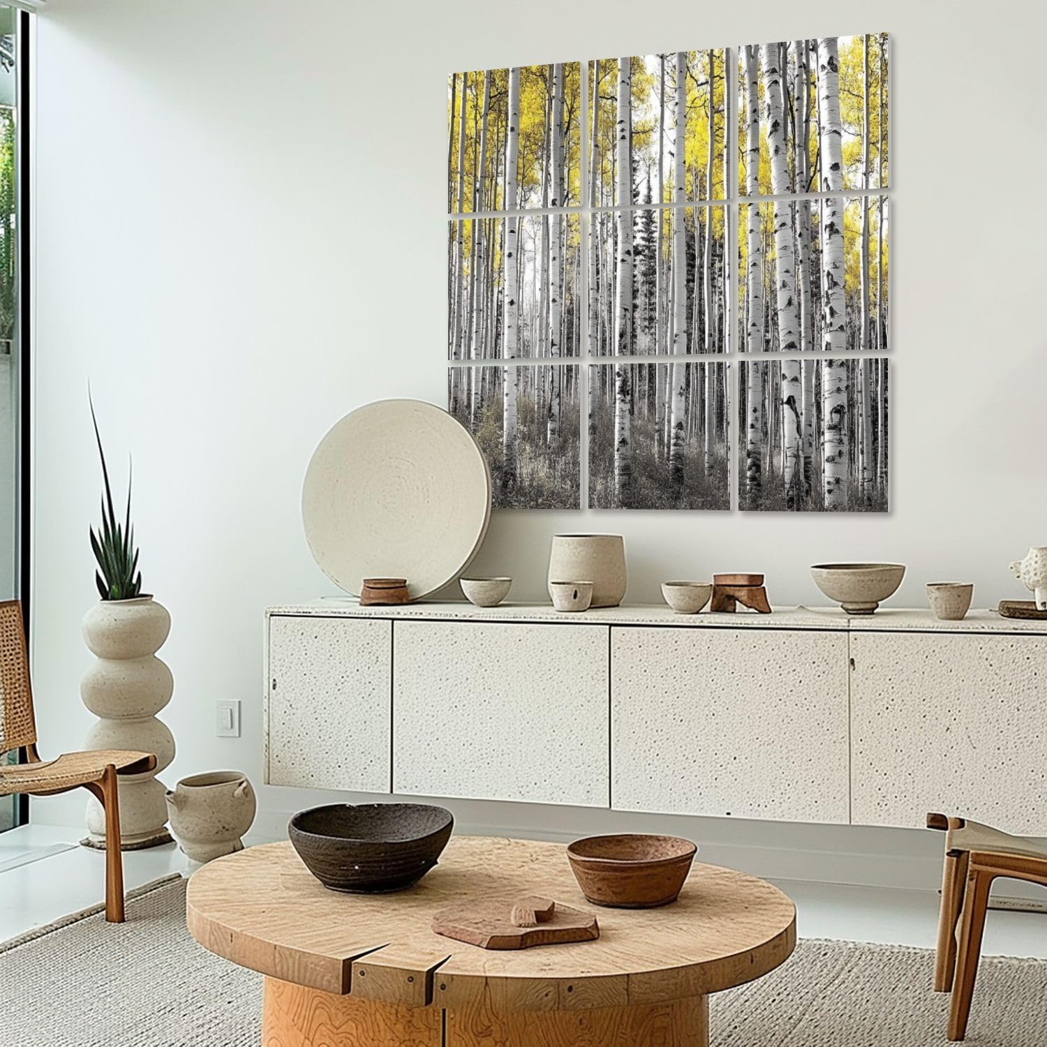 Art Acoustic Panels Self Adhesive thick forest tall aspen trees golden aspenss pictures 9 Packs Decorative Soundproof Wall Panels Large Sound Absorbing Panels for Home Office 60