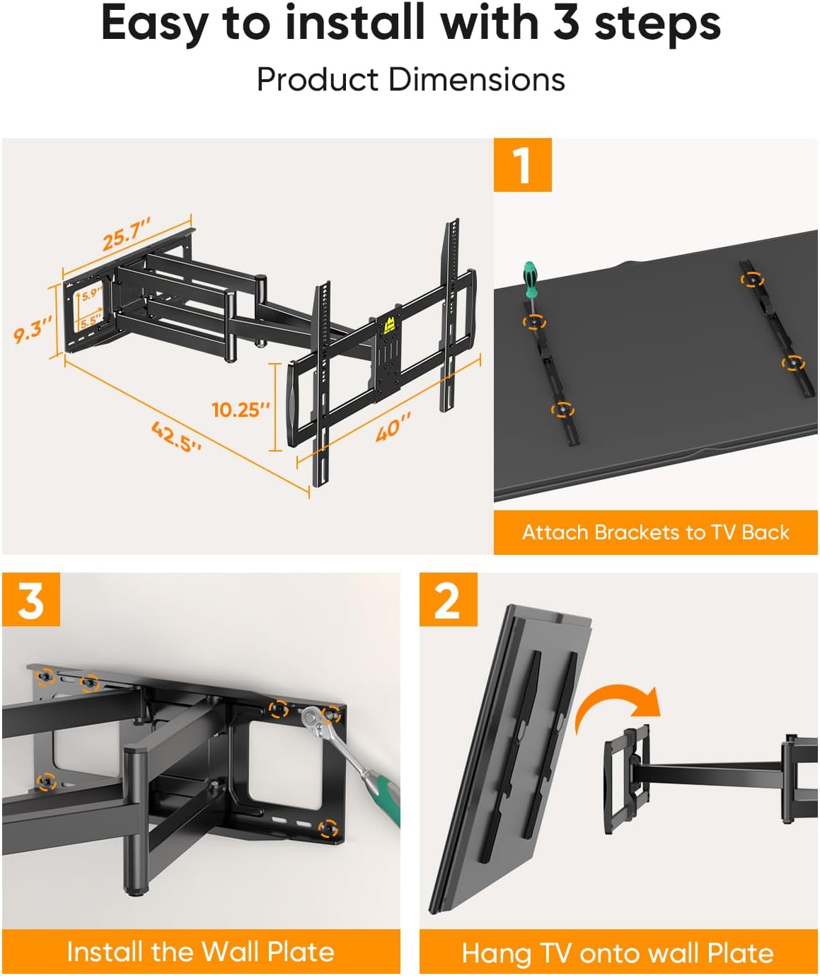 FORGING MOUNT Heavy Duty XXL Full Motion TV Wall Mount for 55-120 inch Extra Large TVs 98