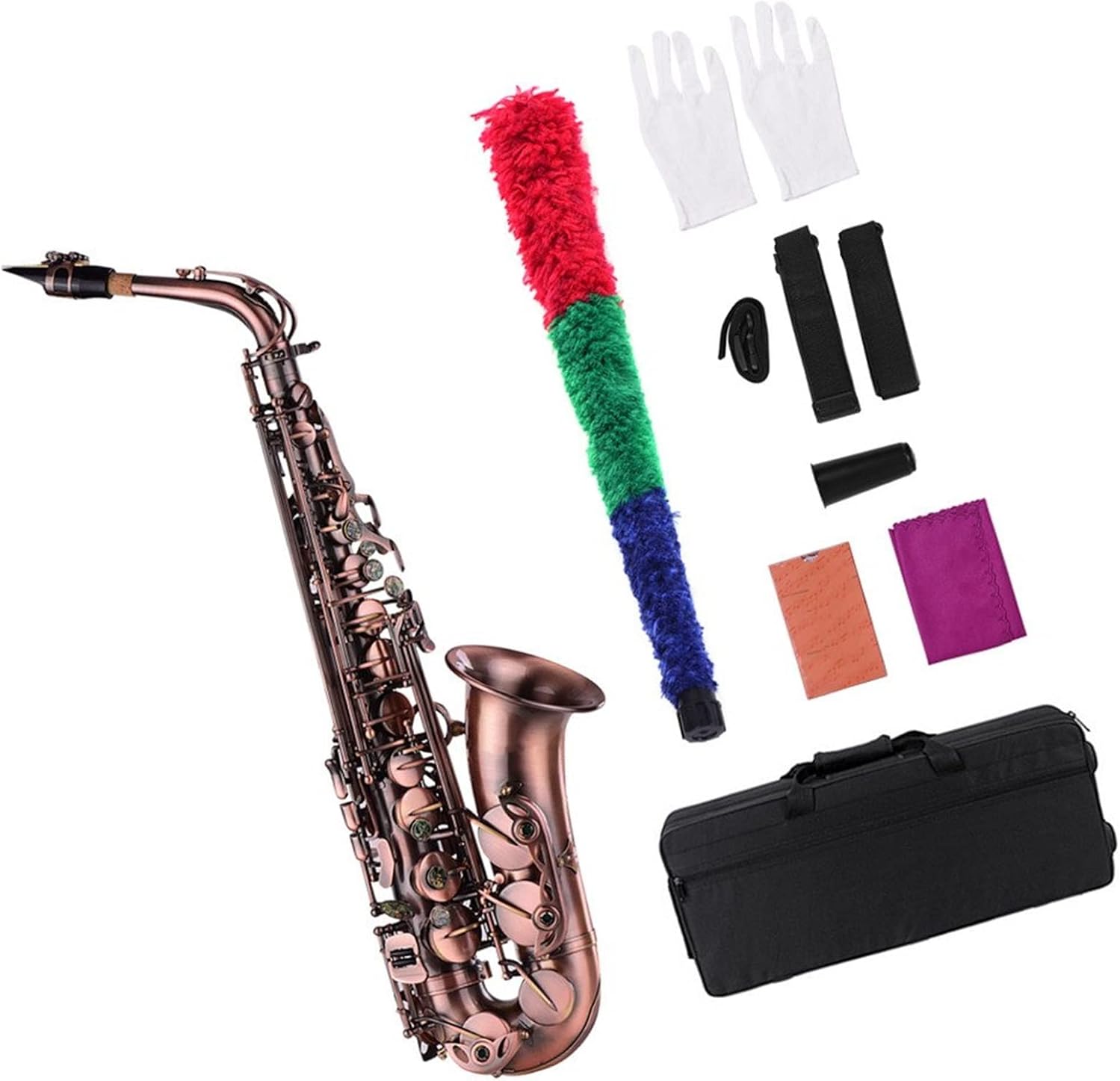 EB Alto Saxophone E-Flat Sax Carved Pattern Woodwind Instrument with Carry Case Brush Sax Accessories