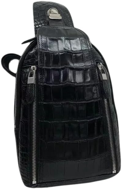 Authentic Exotic Crocodile Skin Men's Casual Black Chest Bag Messenger Bag Genuine Real Alligator Leather Male Crossbody Bag