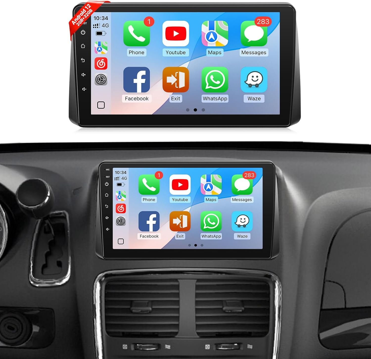 Naifay Android Car Stereo for Dodge Grand Caravan 2011-2020 Chrysler Town&Country 2011-2016 Grand Voyager 2011-2015, 9inch Touch Screen for Caravan with Wireless CarPlay Android Auto BT GPS SWC WiFi