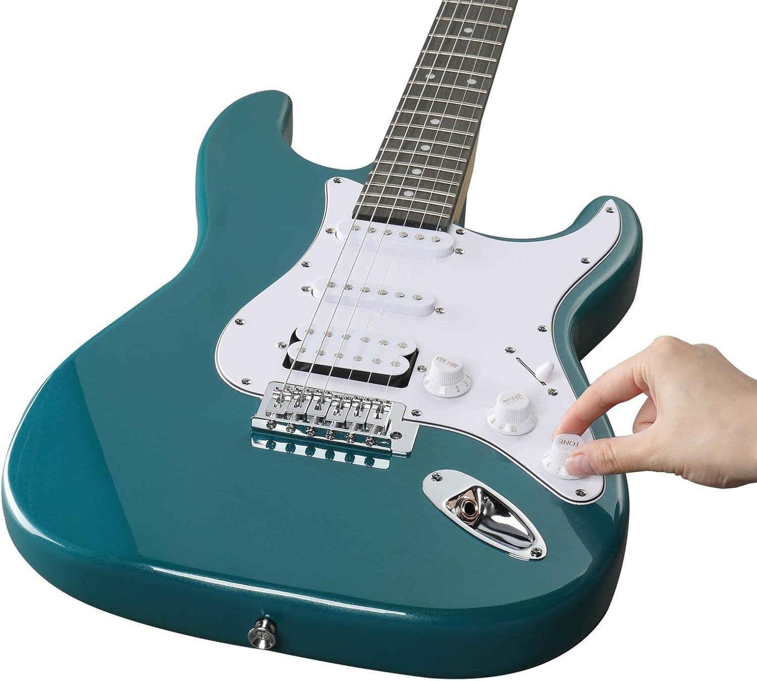 KST Complete Electric Guitar Starter Kit, Lake Blue H-S-S Pickups with 5W Amp, Bag, Strap, Strings - Right Handed for Beginners