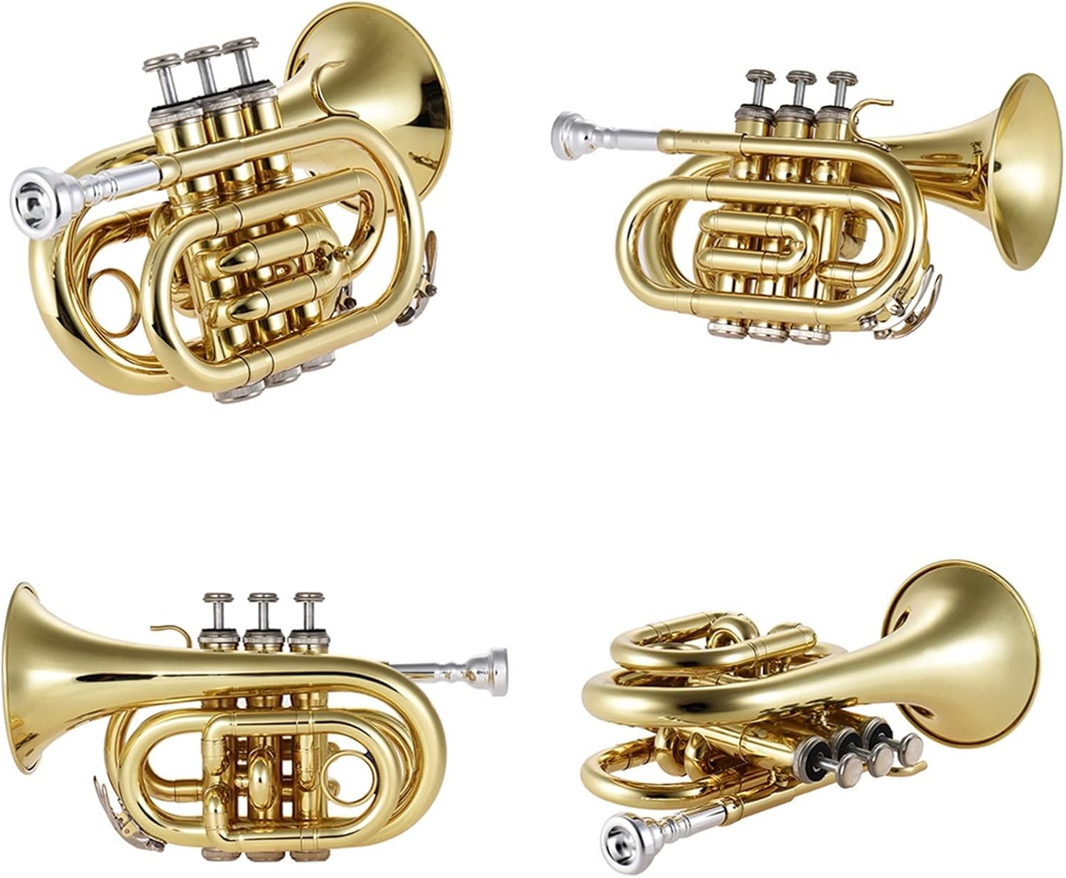 Standard Trumpet Set Mini Bb Flat Trumpet Bb Flat Pocket Trumpet Brass Wind Instrument with Mouthpiece Gloves Cleaning Cloth Carrying Case