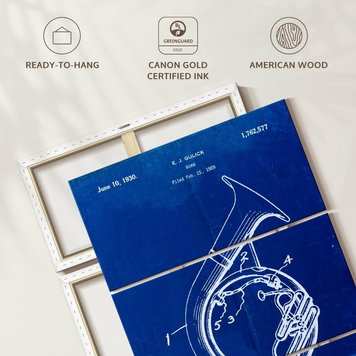 Elephant Stock - Faded Blueprint Sousaphone Patent Poster Wall Art - Vertical Multi Panel Canvas - 3 Piece Mancave Wall Decor - Drawing Music Blueprints Multi Piece Wall Art - Blue And White Decor by Cole Borders - 24