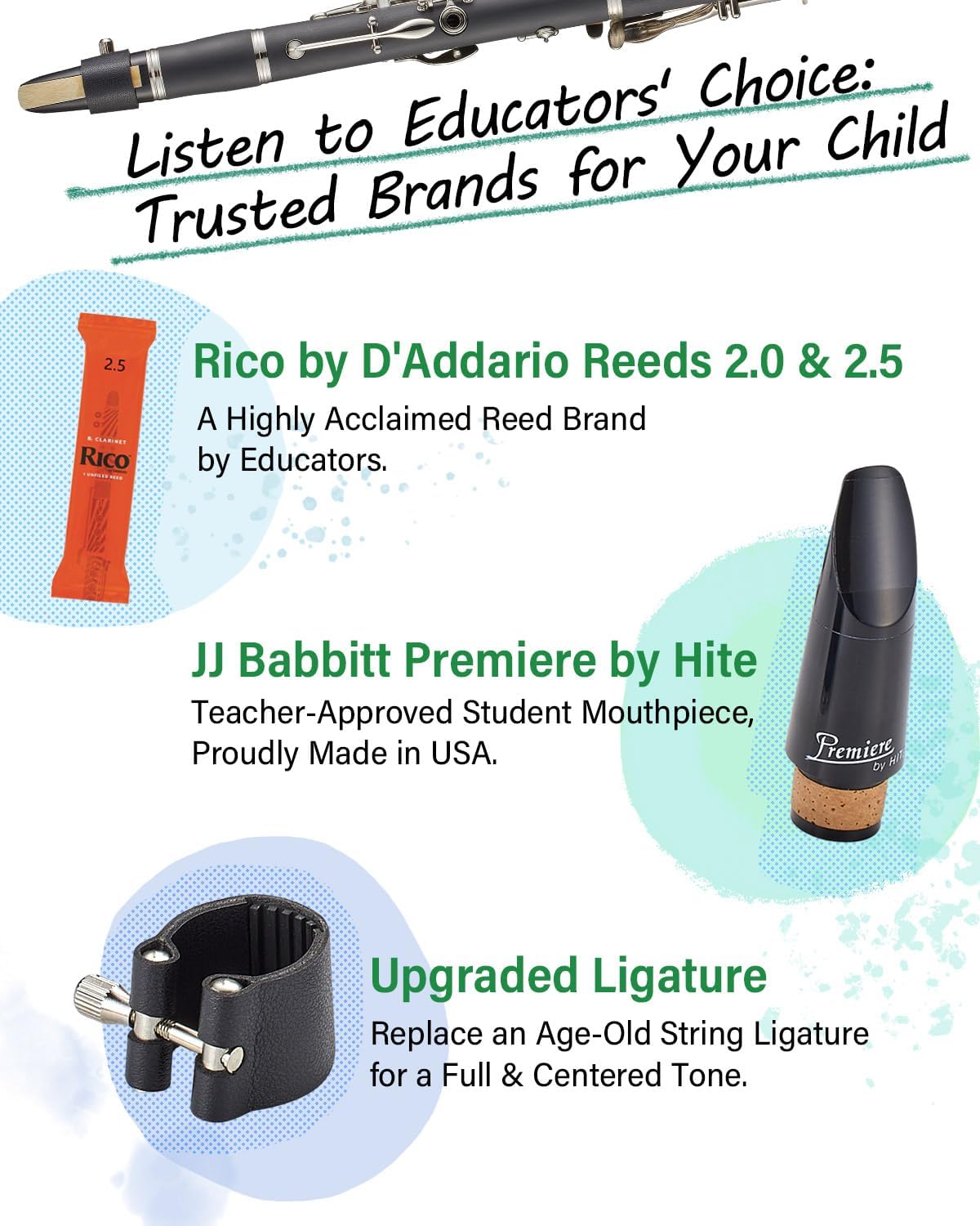 Libretto Bb Clarinet Set for Beginner and Intermediate Players, Name-Brand Mouthpiece & Reeds, Music Stand, Cleaning Kit, Instructions, Backpack Case, 5-Leg Stand, Educator-Recommended