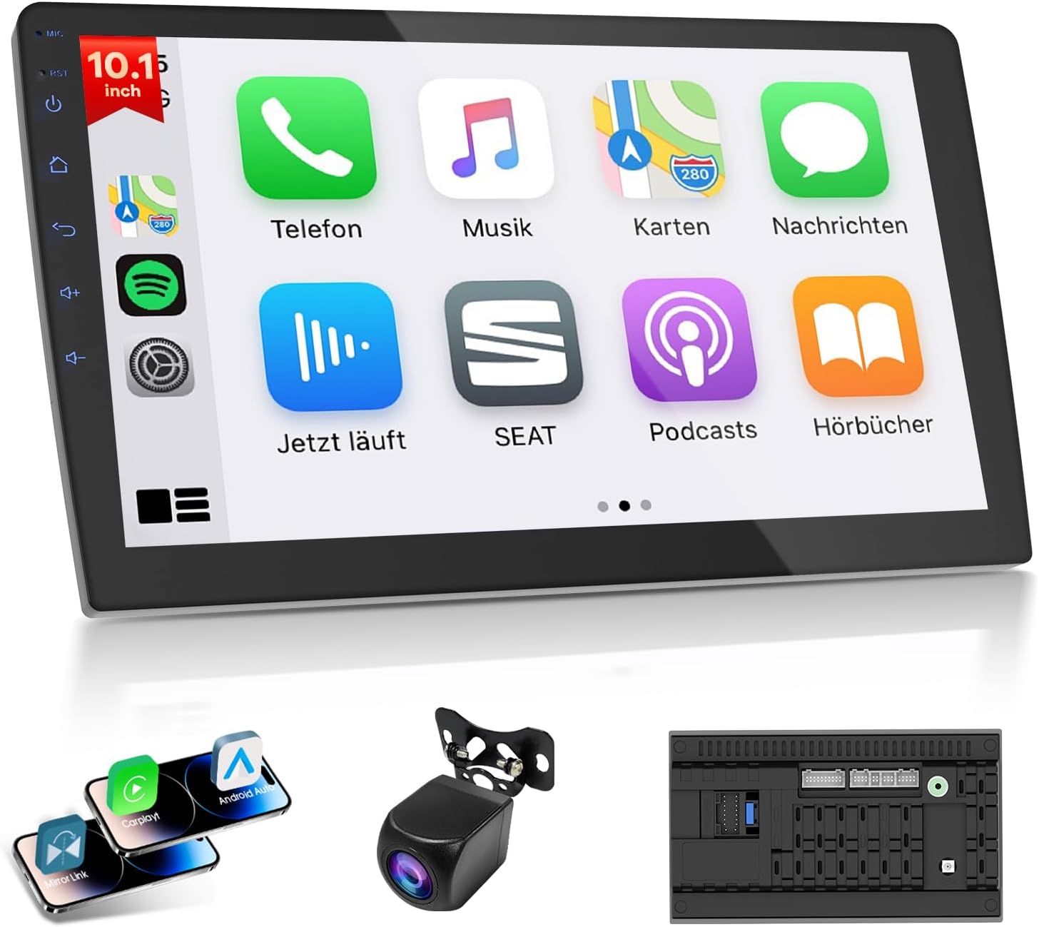10.1 Inch Double Din Android Car Stereo with Wireless Apple CarPlay & Android Auto - 2GB RAM 64GB ROM, IPS Touchscreen, GPS Navigation, Bluetooth, Supports 720P AHD Backup Camera